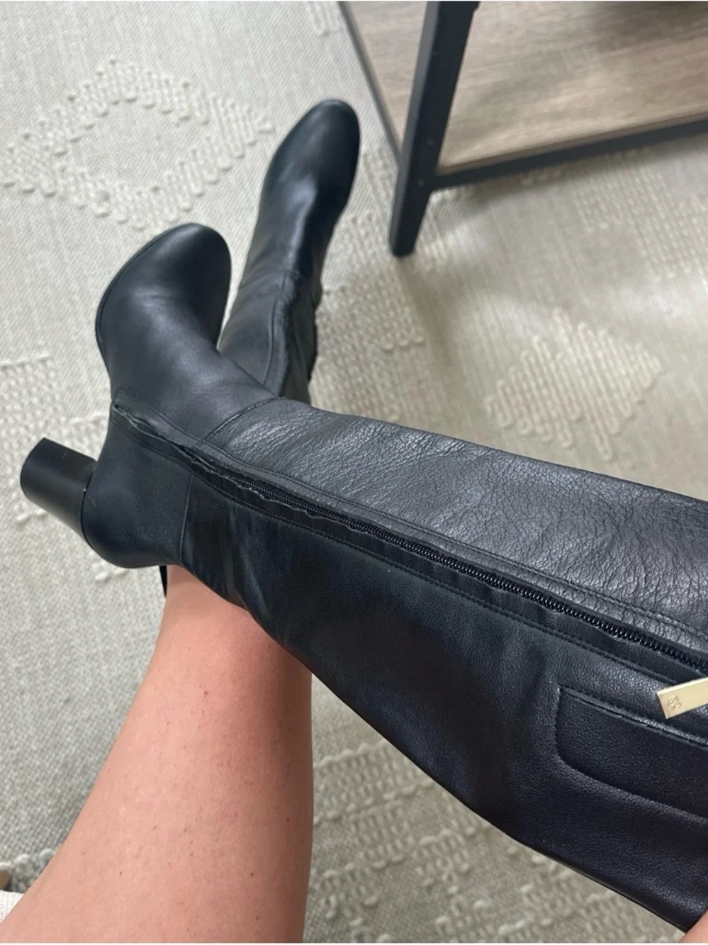 Kenneth Cole Black Leather Over-the-Knee Block Heel Boots